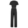 thumbnail image 6 of AOMPMSDX Soiling Trendy Lapel Slim Fit Sweater Women Wear Casual Pullover Knitted Pants Striped Two Piece Sets Black L, 6 of 7