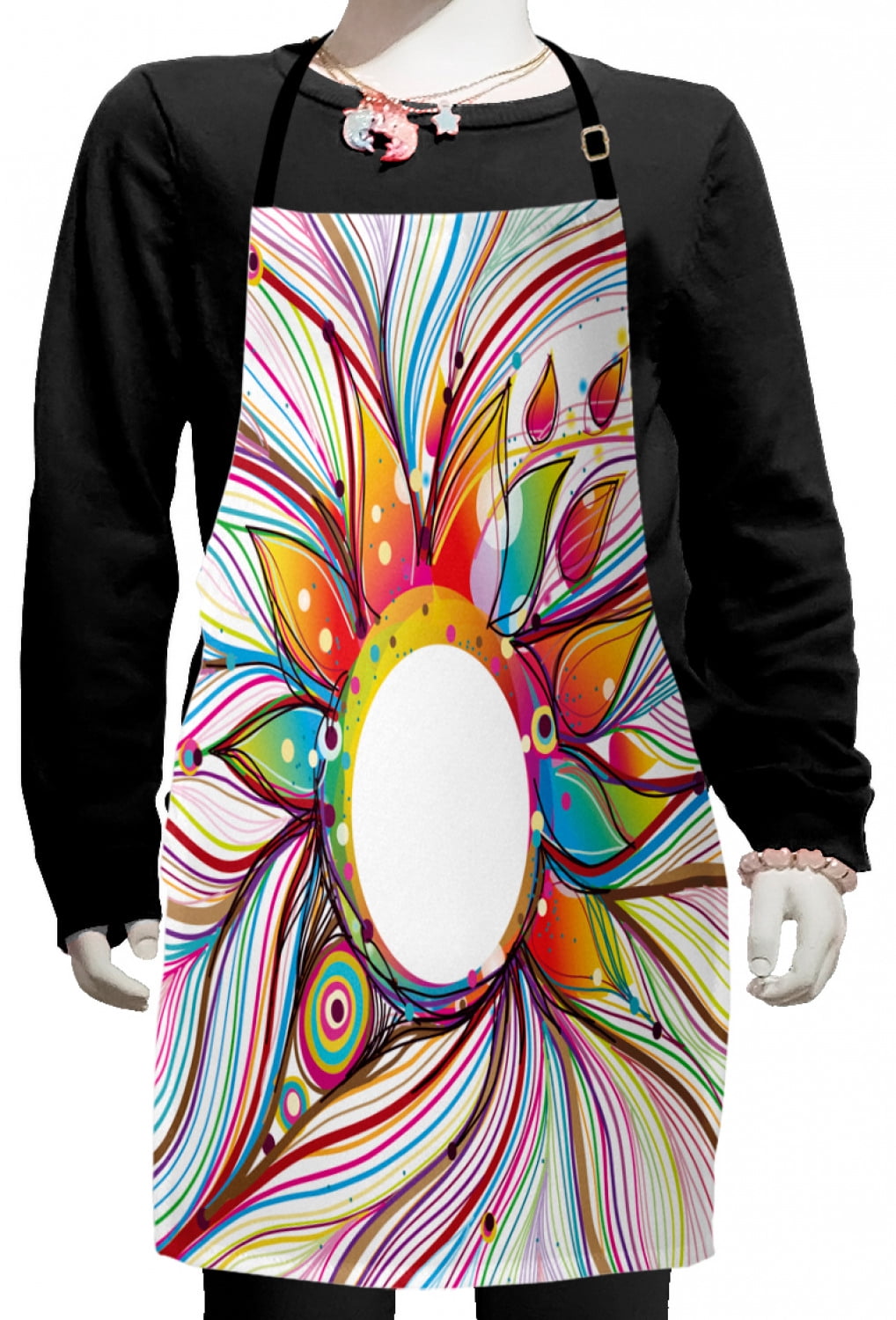 Abstract Kids Apron, Absurd Vector Smoky Wavy Floral Design Rainbow ...
