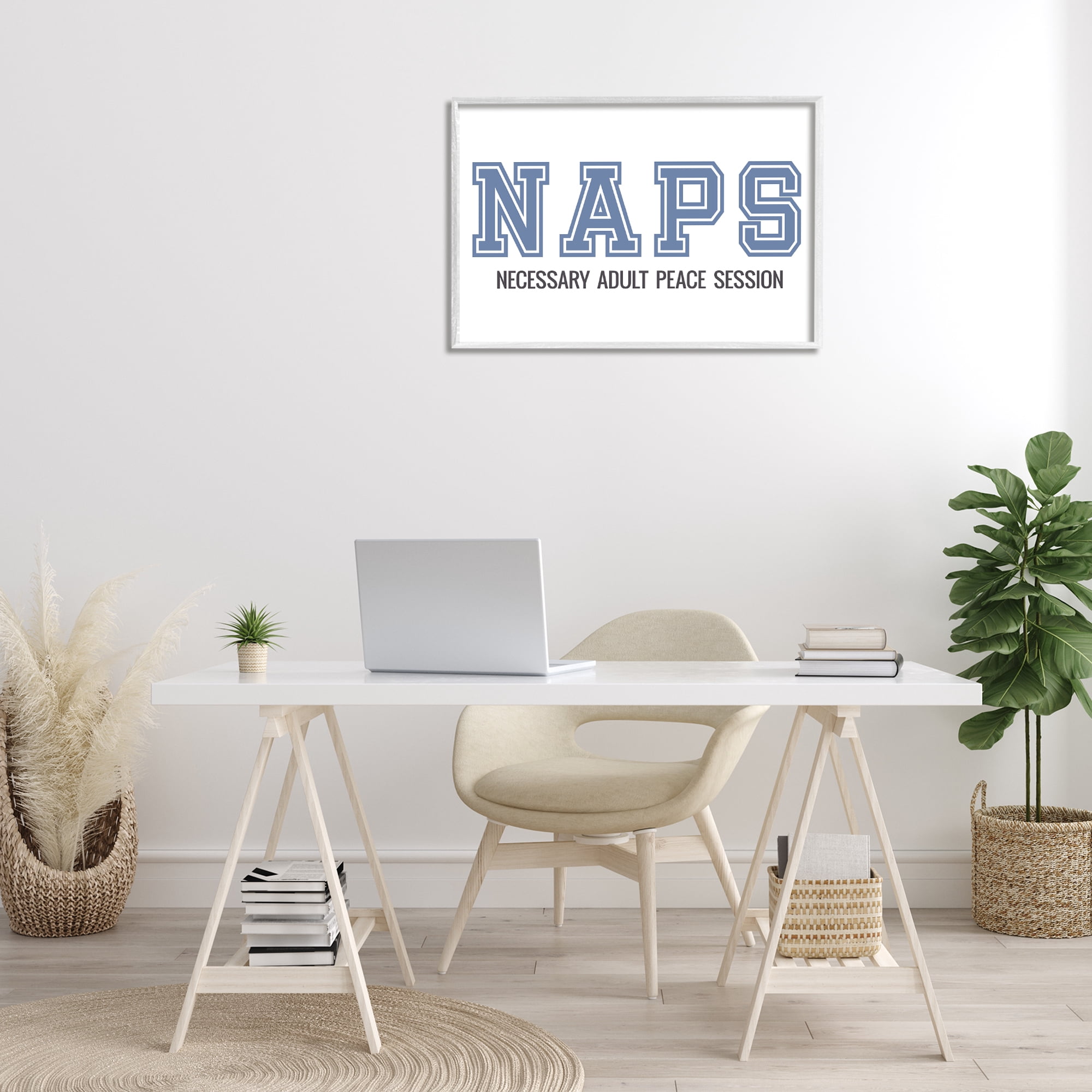 Stupell Industries Funny Naps Phrase Typography Painting White Framed Art Print Wall Art, 30 x 20