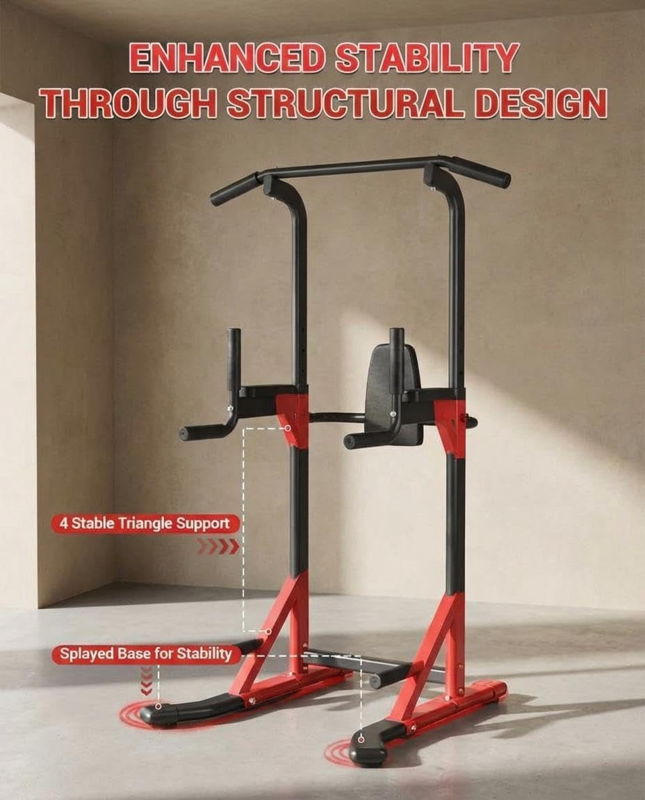 Power Tower Pull Up Bar Dip Station, 450LB Heavy Duty Carbon Steel Pullup Stand for Home Gym, Freestanding Strength Training Equipment, Bodyweight Workout Station
