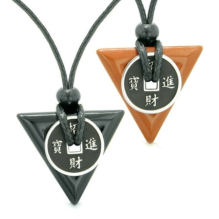 Amulets Lucky Coin Triangle Magic Powers Black Agate Red Jasper Love Couples or Best Friends