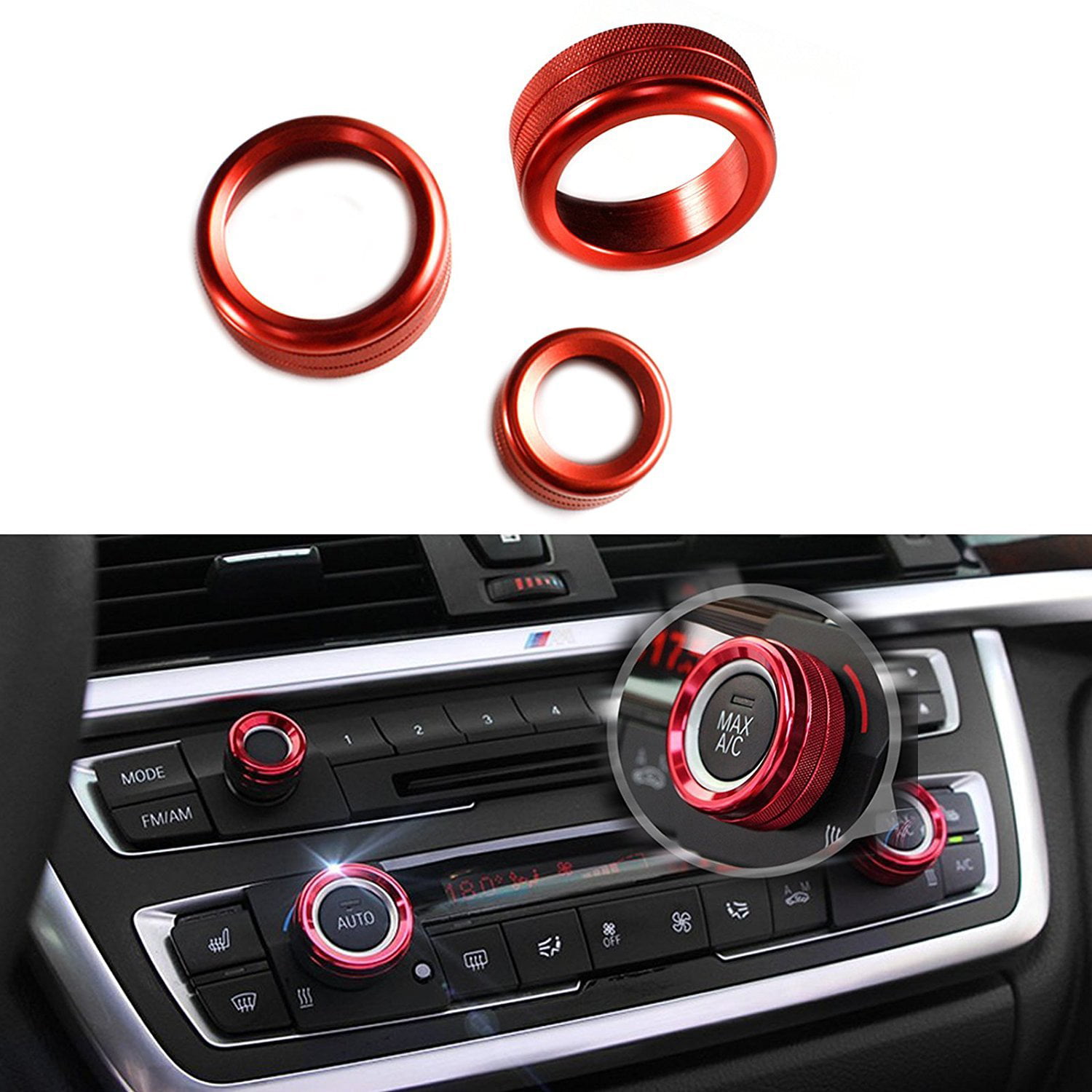 XtremeAmazing AC Air Conditioning Climate Control Knob Ring Covers Cap Red Aluminum