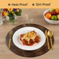 thumbnail image 4 of Retro Wooden Board Round 13 Inch Placemats Set of 4, Western Country Farmhouse Brown Wood HeatResistant Non Slip Place Mats for Dining Table, Wipeable Braided Kitchen Table Mats for Housewarming, 4 of 9