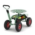 thumbnail image 1 of Chariot de Jardin – Chariot Utilitaire Robuste à Roulettes – Siège Pivotant à 360°, Poignée Réglable – Plateau à Outils et Panier – Roues Tout-Terrain – Utilisation sur Pelouse, Patio et Cour – Vert, 1 of 6