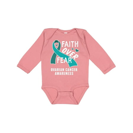 

Inktastic Ovarian Cancer Awareness Faith Over Fear with Teal Ribbon Gift Baby Boy or Baby Girl Long Sleeve Bodysuit