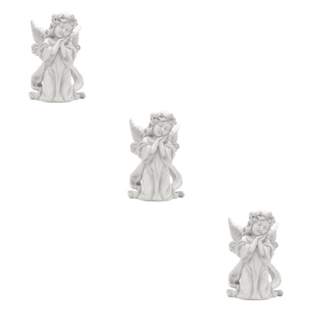 Guardoinrt Beautiful Resin White Angel Statue Delicate Desktop Decor Collection Window Props for Christmas prayer hold cheek 3Set