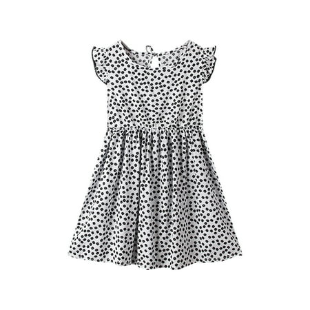 

HIBRO Girls Toddler Kids Crew Neck Summer Sleeveless Sundress Casual Beach Floral Prints Party Dress Girls Plain Dress Dresses Size 4
