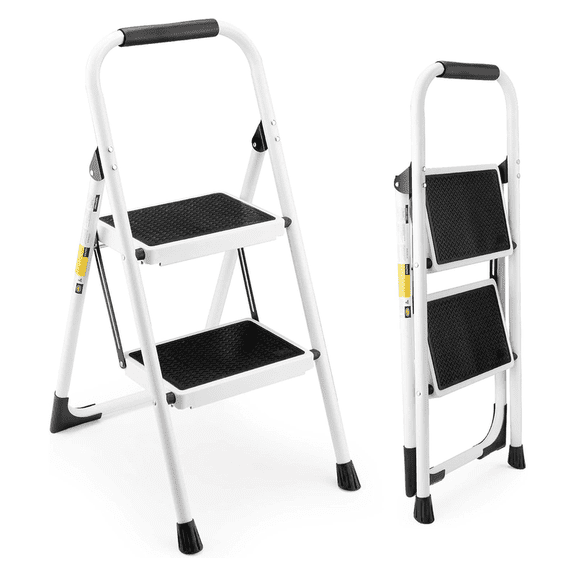 2 Step Ladder Foldable, Lightweight Step Stool with Handrails, Ladder for Home Use, Non Skid Wide Pedals, 330lbs Capacity