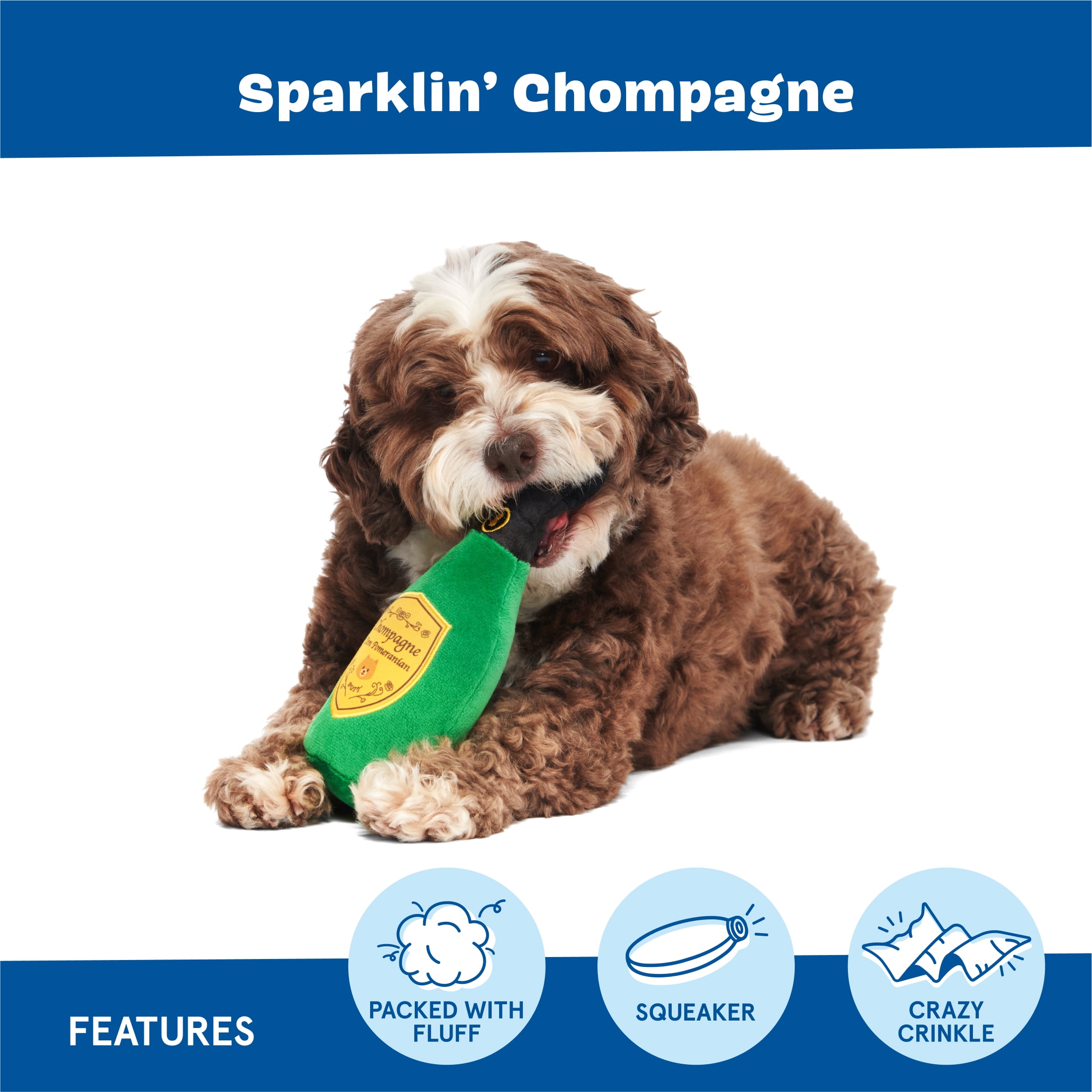 BARK Sparklin Chompagne Party Champagne Bottle Green Plush Dog Toy ALL
