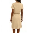 thumbnail image 5 of STETMN Short Sleeve Midi Dress for Women Waist Drawstring Office Dresses Solid Summer Casual Dress, 5 of 6