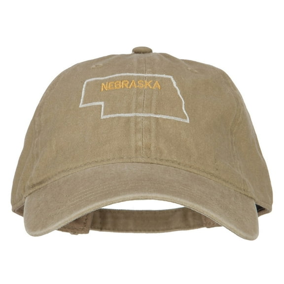 Nebraska with Map Outline Embroidered Washed Cotton Twill Cap - Khaki OSFM