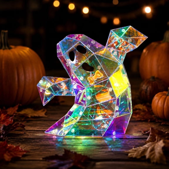 Halloween Lamp,Summerween Decor,Iridescent Holographic Ghost Shaped LED Night Light, Color Changing Decorative Lamp for Halloween Indoor Home Desktop(Multicolor 8IN)