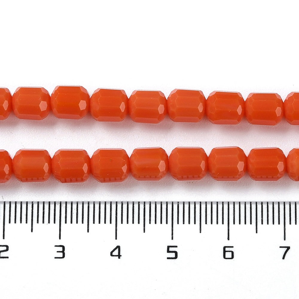 10strands Opaque Glass Beads Strands Faceted Barrel Coral 6.5~7x6mm Hole: 1mm about 78pcs/strand 20.28~21.65 inch(51.5~55cm)