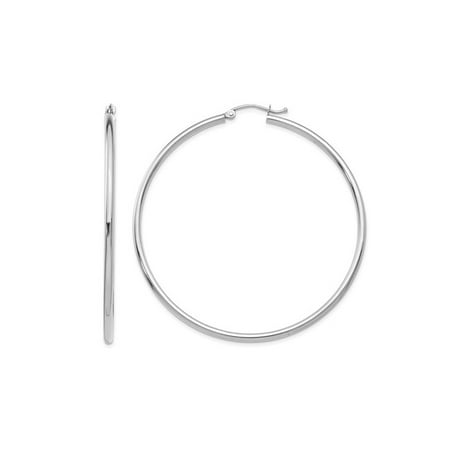 - Large Classic 14K White Gold Hoop Earrings 2 Inches (2.00 mm)