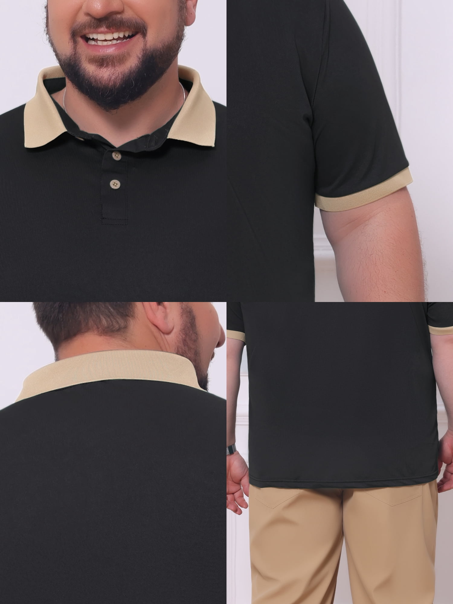 DARING DIVA Men's Contrast Collar Short Sleeves Breathable Polo Shirts XL Black