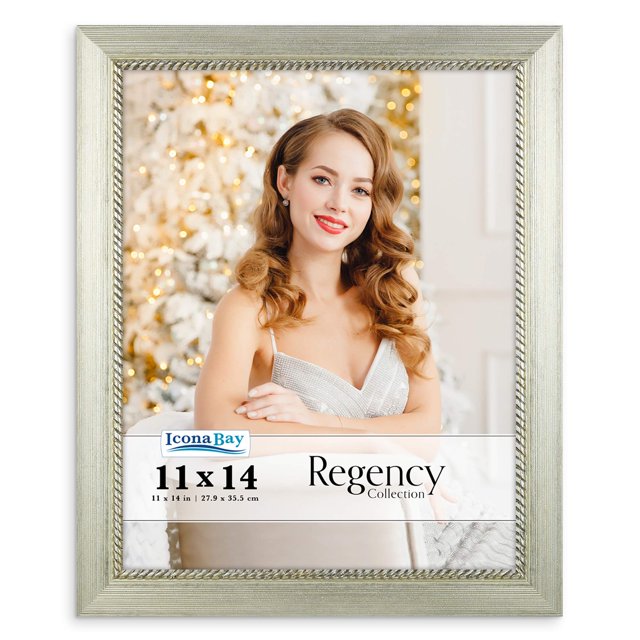 Icona Bay 11x14 Silver Picture Frame, Baroque Style Photo Frame 11 x 14, Wall Mount or Table Top, Regency Collection