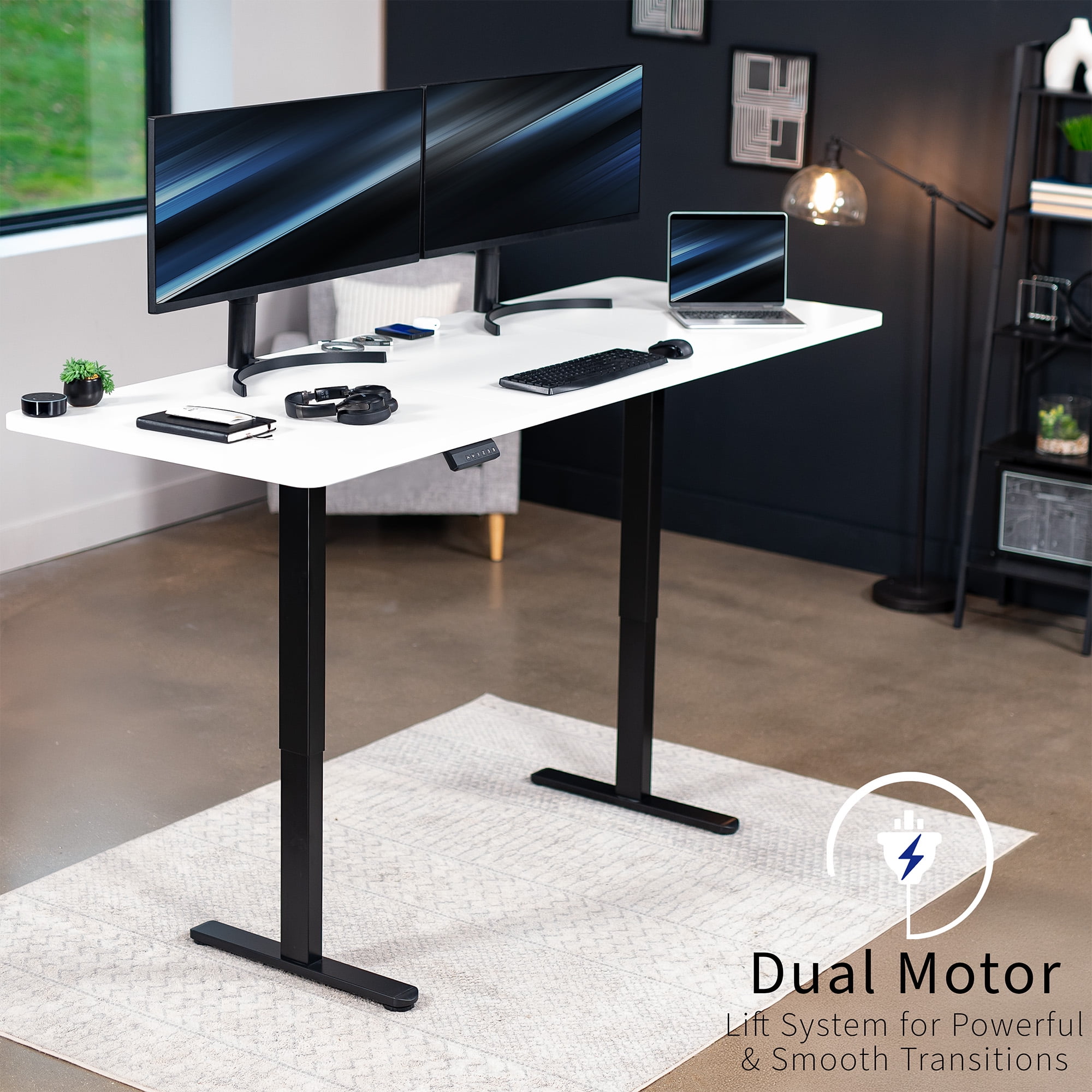 VIVO Electric Dual Motor 83” x 30” Standing Desk, Black Top, White Frame