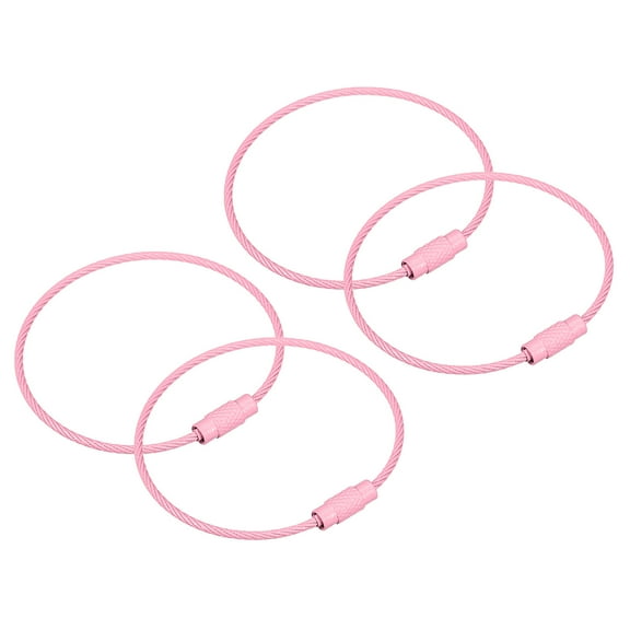 Uxcell 4Pack Cable Key Rings, 6-inch(155mm) Wire Keychain Twist Loops, Light Pink