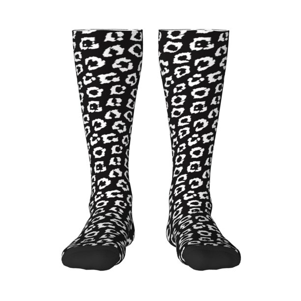 Fotbe Black Leopard Calcetas Divertidas Estampadas para Hombre y Mujer, Calcetas de Algodón hasta la Rodilla para Caminar, Correr, Enfermería y Embarazo