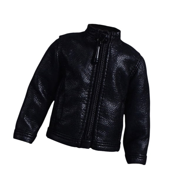 Chaqueta de cuero sintético a la moda, disfraz, ropa para muñecas de 6 pulgadas, hecha a mano, escala 1/12 Negro