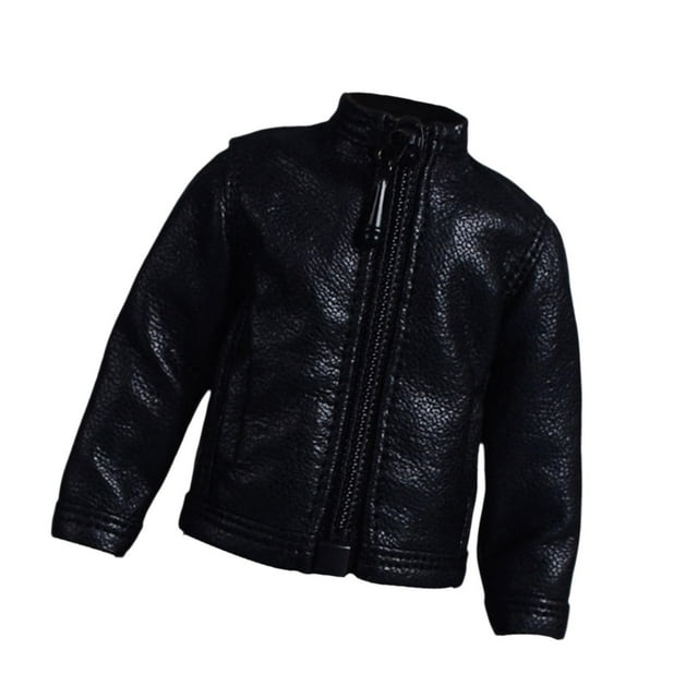 1/12 chaqueta de cuero PU, ropa de muñeca hecha a mano, disfraz de ropa en miniatura para figuras de acción de 6 pulgadas, muñecas Model Dress Up ACCS Negro