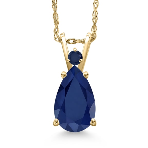 Gem Stone King 14K Yellow Gold Blue Sapphire Pendant Necklace for Women | 2.19 Cttw | Gemstone September Birthstone | Pear Shape 10X7MM | With 18 inch Chain