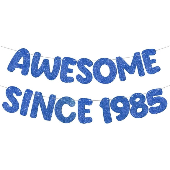 Pre-strung Awesome Since 1985 Banner Glitter Happy 40th Birthday Banner Funny 40th Birthday Decorations 1985 Party Decorations for Men Women Anniversary(Navy Blue)