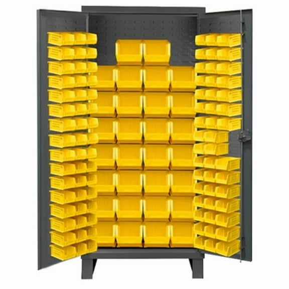 Durham HDC36-126PB240-95 12 Gauge Recessed Door Style Lockable Heavy Duty Cabinet with 126 Yelllow Hook on Bins, Gray - 36 in.