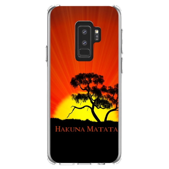 DistinctInk Clear Shockproof Hybrid Case for Samsung Galaxy S9  PLUS (6.2" Screen) - TPU Bumper, Acrylic Back, Tempered Glass Screen Protector - Hakuna Matata
