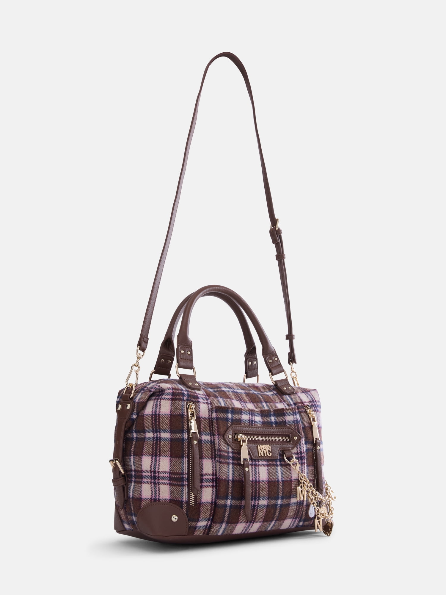 Madden NYC Womens Medium Satchel Handbag, Flannel Plaid
