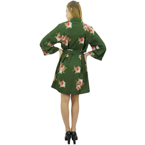 Bimba Women's Floral Printed Georgette Bridesmaid Robe Green Coverup Wrap-14
