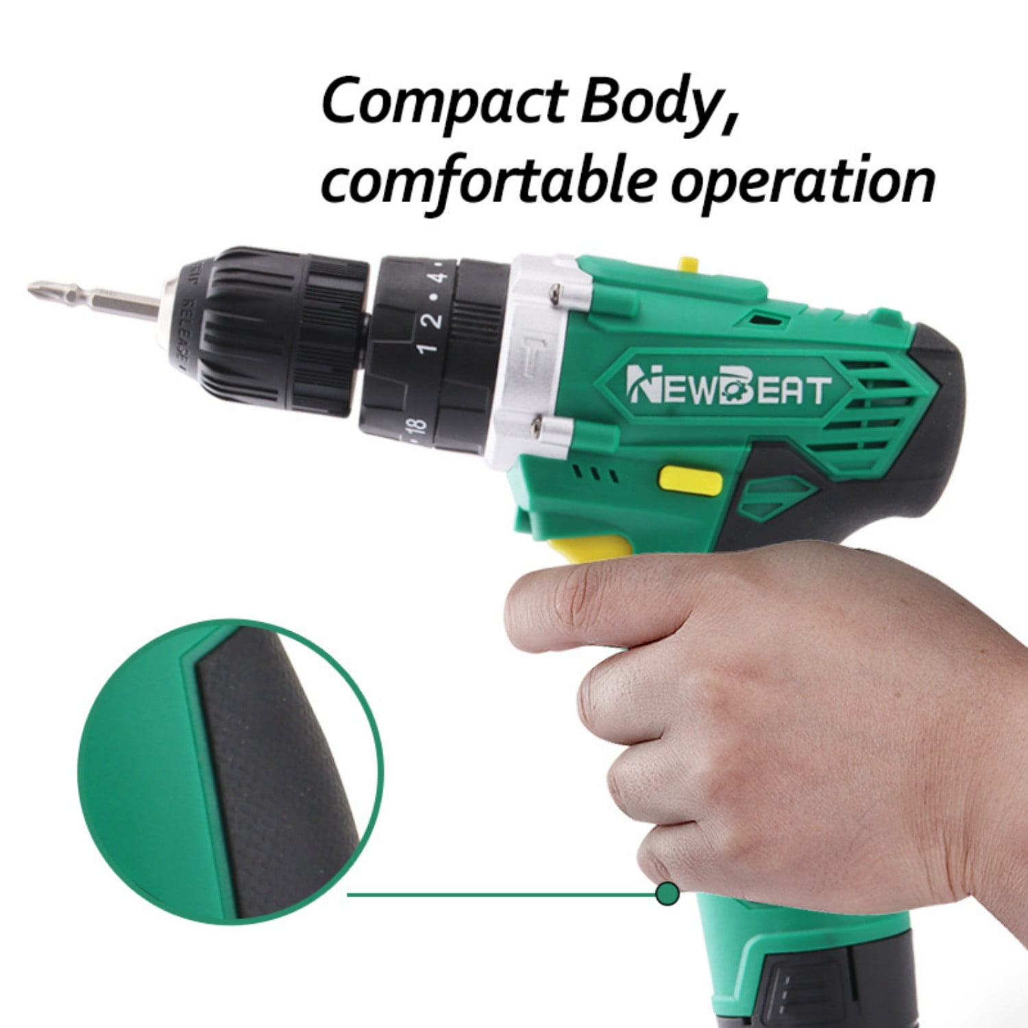 NEWBEAT Cordless Impact Driver Set, 12V Impact Drill with 2 Batteries and Charger, 18+2 Torque Setting Power Tools for Home Improvement, Green