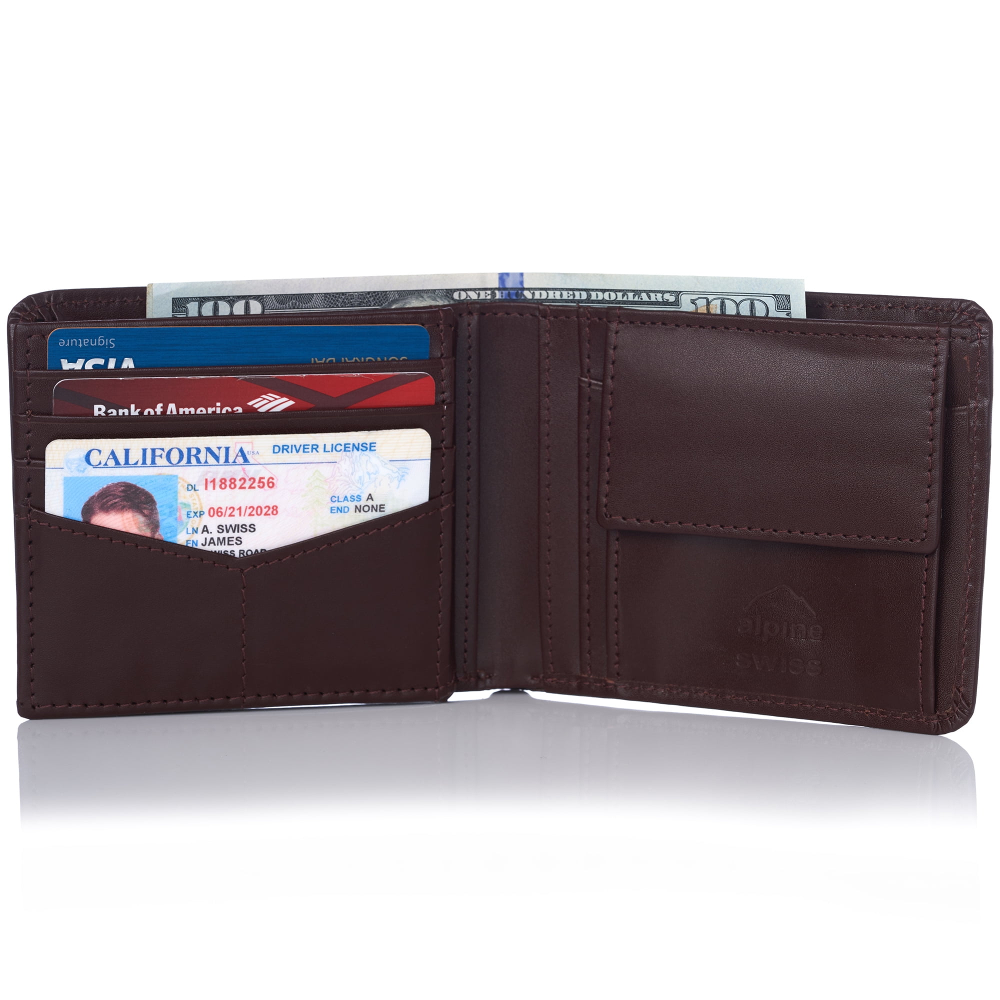 Alpine Swiss RFID Safe Mens Leather Wallet Deluxe Capacity Coin Pocket ...