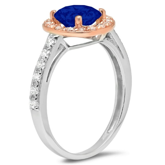 1.86 ct Round Cut Simulated Blue Sapphire Solitaire with Accents Engagement Ring for Women in 18K White/Rose Gold