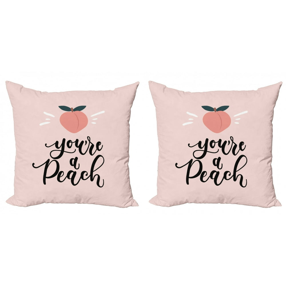 Fruit Throw Pillow Cushion Cover Pack of 2, You're a Peach Typography