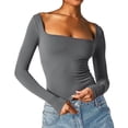 thumbnail image 2 of women Tight Low Square Neck Long Sleeve T Shirt Top, 2 of 3