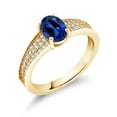 thumbnail image 2 of Gem Stone King 18K Yellow Gold Plated Silver Blue Created Sapphire Engagement Ring for Women (2.08 Cttw, Oval 8X6MM, Gemstone September Birthstone, Size 6), 2 of 4