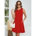 thumbnail image 6 of Chiclily Summer Dresses for Women Loose Sleeveless Pleated Front T-shirt Sundress with Pockets, Red M, 6 of 7