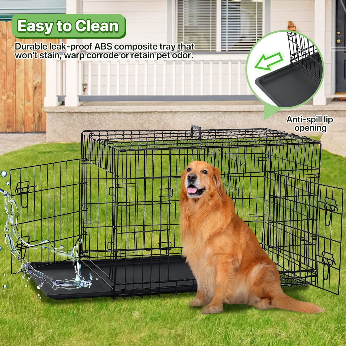 Dkelincs 48 inch Dog Crate Folding XXL Large Dog Cage Dog Kennels and Crates for Large Dogs Pet Animal Segregation Cage with Divider, Plastic Tray, Double-Door, Handle, Black