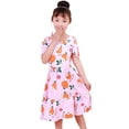 thumbnail image 3 of Crunowin Girls Summer Cotton Dress Sleeveless Round Neck Floral Print Beachwear & Midi Length Kids Lightweight Sundress Pink Size 8, 3 of 4