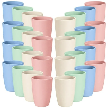 32 Pcs Wheat Straw Cups,12 OZ Unbreakable Reusable Drinking Cups,Plastic Reusable Lightweight Stackable Coffee mugs,Dishwasher Safe Microwavable for Home Outdoor,Kitchen,4 Colors