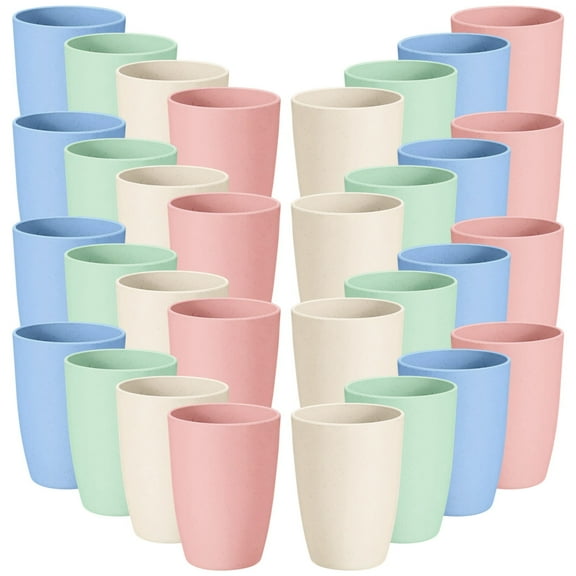 32 Pcs Wheat Straw Cups,12 OZ Unbreakable Reusable Drinking Cups,Plastic Reusable Lightweight Stackable Coffee mugs,Dishwasher Safe Microwavable for Home Outdoor,Kitchen,4 Colors