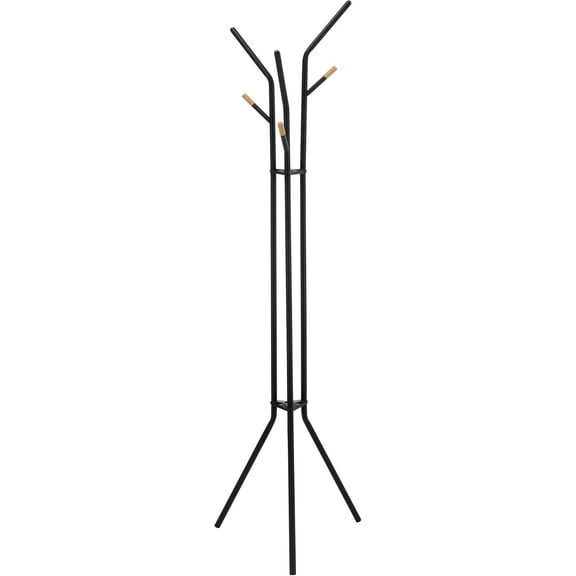 Proman Products Cali Tripod Metal Coat Tree Rack with 6 Hooks for Entryway, Office, Black