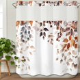 thumbnail image 2 of No Hook Shower Curtain Set with Snap in Liner, Brown Eucalyptus Leaves Plant Waterproof Bathroom Curtain with See Through Top Window, Spring Swirling Leaf Double Shower Curtains for Bathtub, 2 of 9