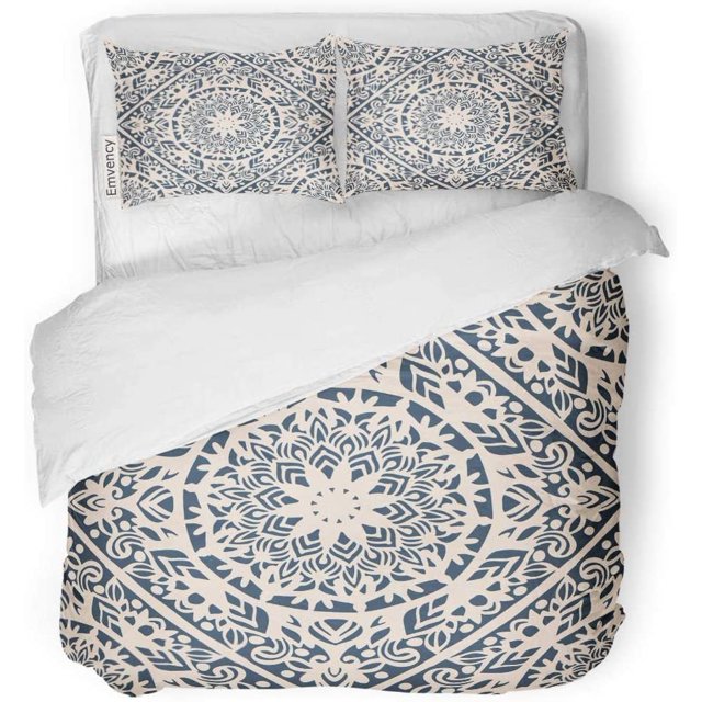 Juego de Ropa de Cama de 3 Piezas ABPHQTO Medallón Círculos en Blanco y Negro Patrón de Mandala Funda Nórdica con 2 Fundas de Almohada