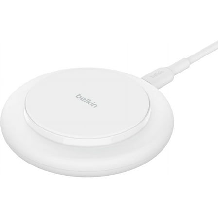 Belkin Magnetic Wireless Charging Pad 15W - MagSafe-Compatible Qi2-Certified Wireless iPhone Charger for Apple iPhone 16, 16e, 15, 14 Series, AirPods w/Non-Slip Base, Power Supply Included - White