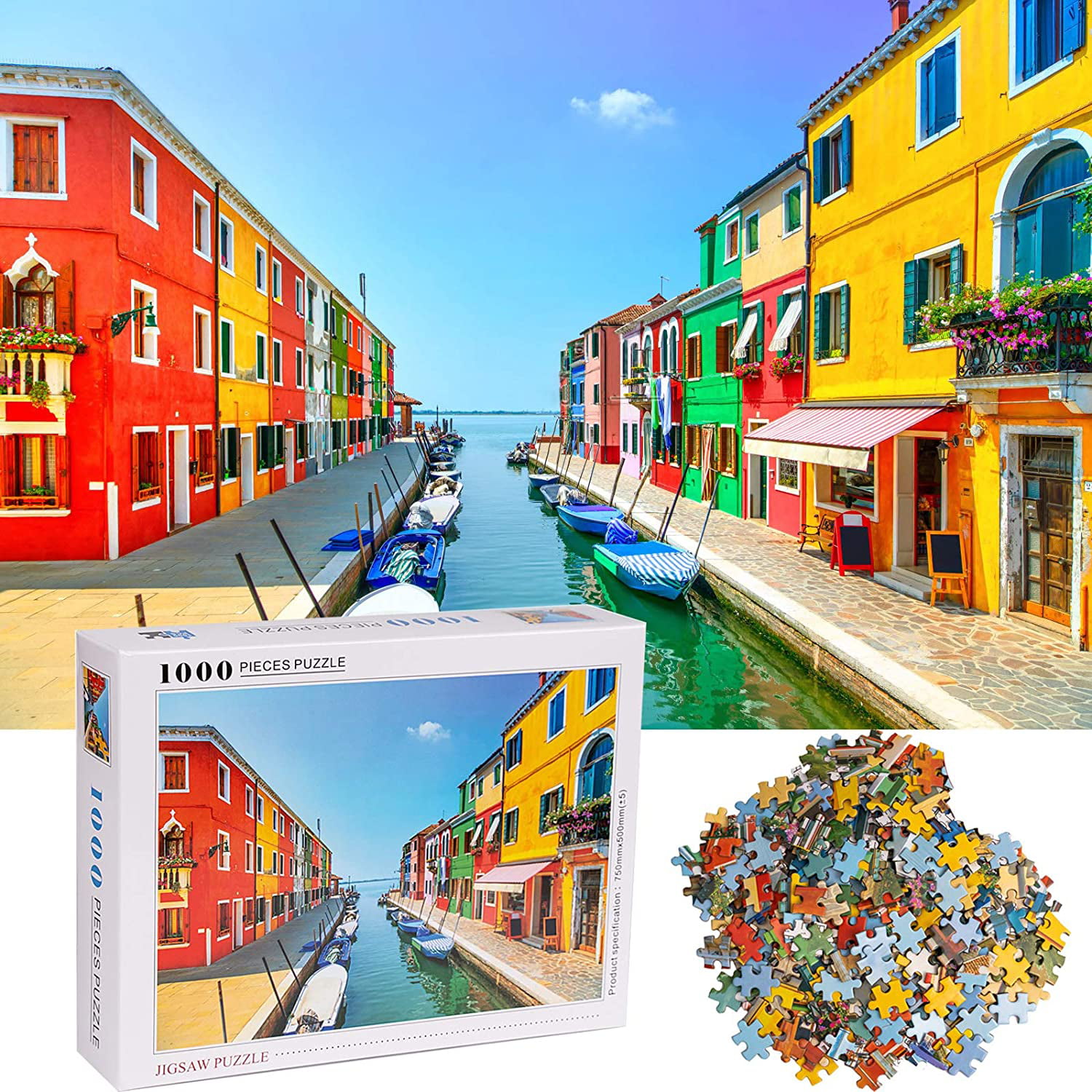 Fun Puzzle Educational Family Game Toys Gift for Adults Teens Colorful Venice Burano Jigsaw Puzzles 1000 Piece Puzzle for Adults