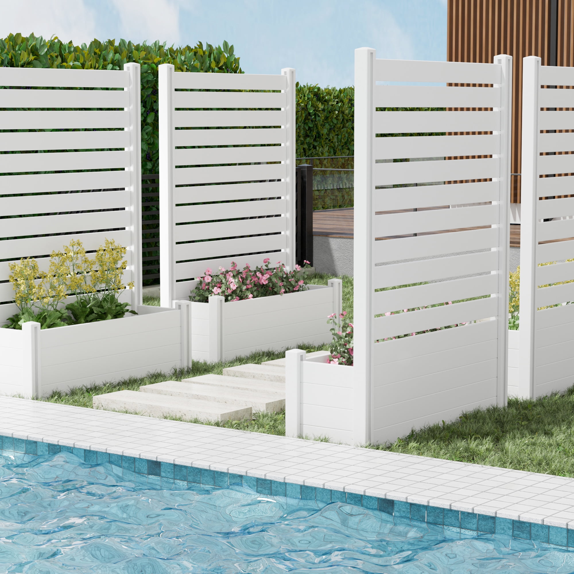 MAYEERTY 2-Piece Outdoor White PVC Rectangular Planter Box with Trellis for Climbing Plants, Raised Garden Bed
