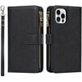 thumbnail image 2 of Wallet Case Compatible with iPhone 12 Pro/iPhone 12 Case,[9 Card Slots] [Wrist Strap] [Stand Feature] Zipper Cash Pocket Magnetic Leather Cover Shockproof Slim Case for iPhone 12 Pro,6.1" Black, 2 of 14