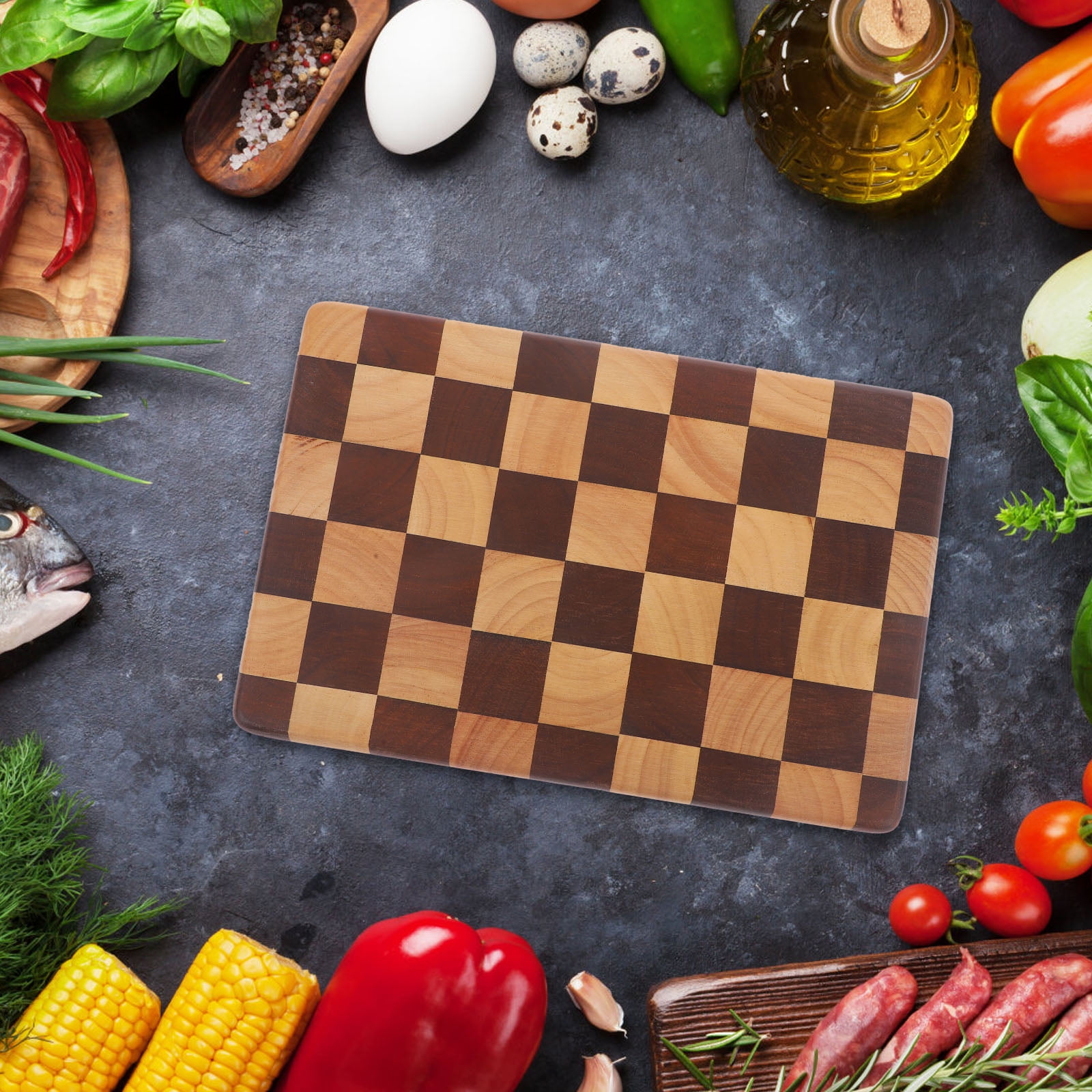 OUNONA Stable Backing Meal Prep Cutting Board Wood Checkerboard Patterned Cutting Board
